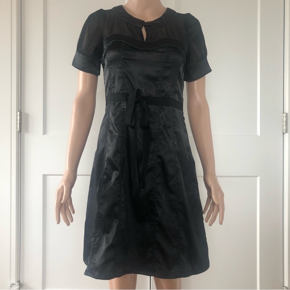 Sevengate Black Mesh Short Sleeve Satiny Mini Dress Small - Picture 1 of 3